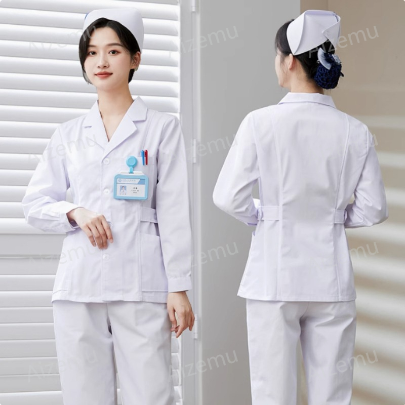 New White Long Sleeve Nurse Un - đánh giá và giá Medical Lab Logo