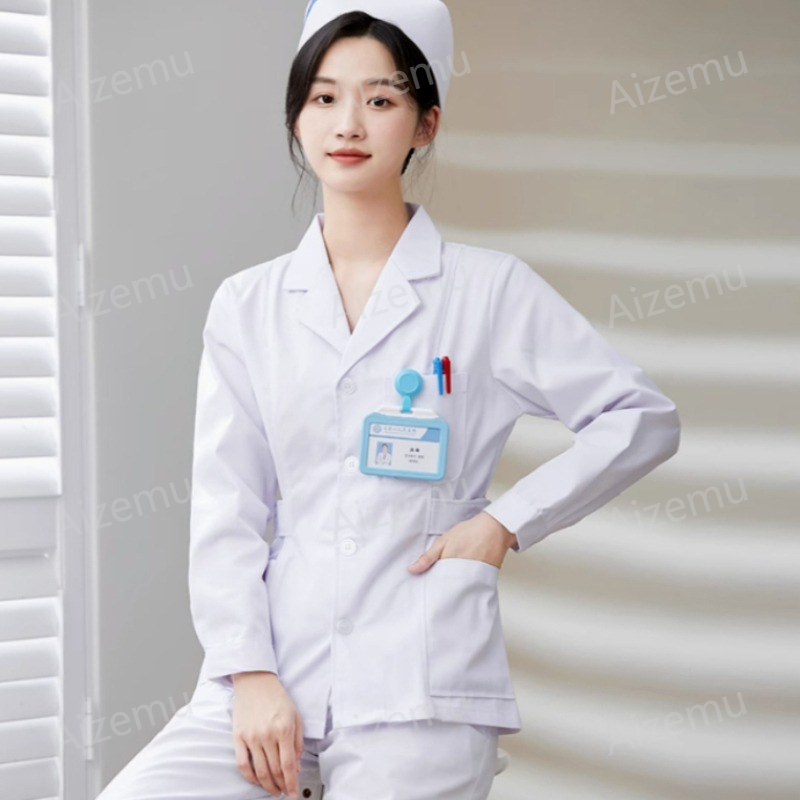 New White Long Sleeve Nurse Un - đánh giá và giá Medical Lab Logo