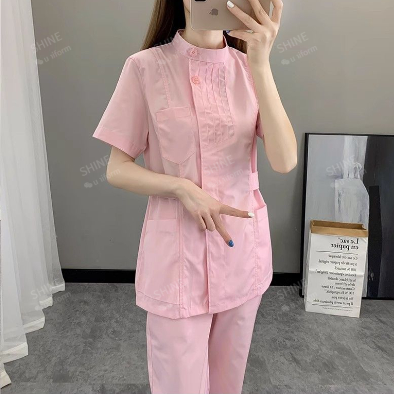Pink Nurse Uniforms Short Slee - đánh giá và giá Medical Lab Logo